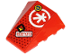 Part No: 47753pb094  Name: Wedge 4 x 4 Triple Curved No Studs with Red 'ninjago', White Ninjago K Symbol in Circle and Face on Yellow Circle Pattern (Sticker) - Set 71707