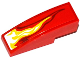 Part No: 50950pb077L  Name: Slope, Curved 3 x 1 with White, Yellow and Dark Red Flame Pattern Model Left Side (Sticker) - Set 70727