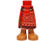 Part No: 59595c00pb32  Name: Mini Doll Hips and Skirt Long with Molded Sienna Legs and Feet and Printed Dark Red, Dark Brown and Tan Geometric Design and Tassels Pattern - Thick Hinge