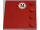 Part No: 6179pb175  Name: Tile, Modified 4 x 4 with Studs on Edge with Red Letter N on White Circle Pattern (Sticker) - Set 8157