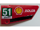 Part No: 64682pb036  Name: Technic, Panel Fairing #18 Large Smooth, Side B with 'ADLER', Shell Logo, 'WEC FIA WORLD ENDURANCE CHAMPIONSHIP' and White '51' in Green Rectangle Pattern (Sticker) - Set 42125