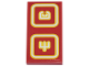 Part No: 87079pb1304  Name: Tile 2 x 4 with Sushimi's Sign with Bright Light Orange and White Squares and Ninjago Logogram Letter U and Letter M Pattern (Sticker) - Set 71799