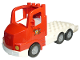 Part No: 87700c02pb01  Name: Duplo Truck Large Cab with White 4 x 8 Flatbed Plate and Fire Logo Pattern
