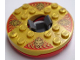 Part No: 92549c04pb01  Name: Turntable 6 x 6 x 1 1/3 Round Base with Pearl Gold Top with Gold Faces on Red Pattern (Ninjago Spinner)