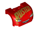 Part No: 93587pb15  Name: Vehicle, Mudguard 3 x 4 x 1 2/3 Curved with Front with Headlights, Open Mouth Laugh, Gold '95' and 'RUSTEZE' Pattern (Lightning McQueen)
