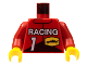 Part No: 973pb0095c01  Name: Torso Race Driver with White 'RACING', Number 1, and Black Race Car on Yellow Hexagon Pattern / Red Arms / Yellow Hands