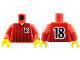 Part No: 973pb0211c01  Name: Torso Soccer Black Fading Stripes and Number 18 Front and Back Pattern / Red Arms / Yellow Hands