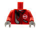 Part No: 973pb0295c01  Name: Torso Racers Jacket and White Neck with Silver Stripe Pattern / Red Arms / Dark Gray Hands
