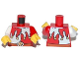 Part No: 973pb0675c01  Name: Torso Castle Kingdoms Red and White Jester's Collar, Lion head on Buckle Pattern / Red Arm Left / White Arm Right / Yellow Hands