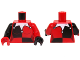 Part No: 973pb1108c01  Name: Torso Female Black Quarters, White Jester's Collar Pointed Pattern / Red Arm Left / Black Arm Right / Black Hand Left / Red Hand Right