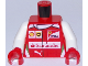 Part No: 973pb2639c01  Name: Torso Speed Champions with Shell, UPS, Ferrari, Puma and Red Santander Logo Front, Ferrari Logo Back Pattern / White Arms / Red Hands