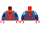 Part No: 973pb3367c01  Name: Torso Spider-Man Costume 10 Black Spider, Dark Red Webbing, Blue Vest and Belt Pattern / Blue Arms / Red Hands