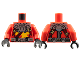 Part No: 973pb4314c01  Name: Torso Silver Armor and Buckle, Dark Red Straps, Bright Light Orange Ninjago Logogram Letter K Pattern / Red Arms / Black Hands