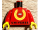 Part No: 973pb4926c01  Name: Torso with Black 'UNIVERSE' and Yellow LEGO Universe Logo Pattern / Red Arms / Yellow Hands