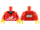 Part No: 973pb4941c01  Name: Torso Hoodie, Dark Turquoise T-Shirt, White Koi Fish, Waves, LEGO Logo on Back Pattern / Red Arms / Yellow Hands