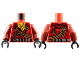 Part No: 973pb5559c01  Name: Torso Tunic with Dark Red Shoulders, Yellow Scarf, Gold Dragon Head and Ropes and Silver Carabiner Pattern / Dark Red Arms / Black Hands