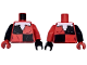 Part No: 973pb5630c01  Name: Torso Female Black Quarters, White Wide Jester's Collar Rounded Pattern / Red Arm Left / Black Arm Right / Red Hand Left / Black Hand Right