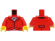 Part No: 973pb5741c01  Name: Torso Riding Jacket with Pockets and Silver Buttons, Pendant Necklace, Bright Pink Shirt Pattern (BAM) / Red Arms / Yellow Hands