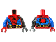 Part No: 973pb6162c01  Name: Torso Spider-Man Costume, Dark Red Webbing, Black Spider and Stitches, Blue Panels, Utility Belt with Buckle, Pouches and Grenades Pattern / Pearl Dark Gray Arm Left with Armor and Grenades Pattern / Blue Arm Right / Dark Bluish Gray Hand Left / Red Hand Right