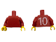 Part No: 973pb6184c01  Name: Torso Soccer Plain with White Number '10' on Back Pattern / Red Arms / Yellow Hands