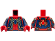 Part No: 973pb6271c01  Name: Torso Spider-Man Dark Blue and Gold Spider and Trim, Dark Red Webs Pattern / Dark Blue Arms with Gold and Red Armor, Dark Red Webs Pattern / Red Hands