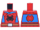 Part No: 973pb6498  Name: Torso Black Spider, Dark Red Webbing, Dark Azure Side Panels, Dark Orange Belt, Silver Buckle, Red Spider on Back Pattern