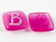 Part No: 45467pb02  Name: Clikits, Icon Square 2 x 2 Small with Pin, Frosted with Silver Capital Letter B Pattern