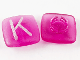 Part No: 45467pb11  Name: Clikits, Icon Square 2 x 2 Small with Pin, Frosted with Silver Capital Letter K Pattern