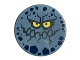 Part No: 14769pb184  Name: Tile, Round 2 x 2 with Bottom Stud Holder with Rock Creature Face with Jagged Grin, Dark Blue Spots and Yellow Eyes Pattern