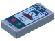 Part No: 3069pb1189  Name: Tile 1 x 2 with Cell Phone / Smartphone with Dark Blue Minifigure, 'WONG', Calling Symbol, and Red and Green Buttons Pattern