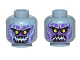Part No: 3626pb1834  Name: Minifigure, Head Dual Sided Alien with Yellow Eyes, Dark Purple Rock Teeth, Smile / Angry Pattern