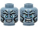 Part No: 3626pb2828  Name: Minifigure, Head Dual Sided Alien with Black and Light Aqua Eyebrows and Markings, Medium Azure Eyes, Open Mouth Smile / Angry with Bared Teeth Pattern