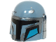 Part No: 87610pb26  Name: Minifigure, Headgear Helmet with Holes, SW Mandalorian with Visor, Dark Silver Highlights and Dark Azure Cheek Indents with Black Outline Pattern