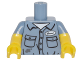 Part No: 973pb2215c01  Name: Torso Shirt with Dirt Stains, Pockets, Buttons and Name Tag Pattern / Yellow Arms with Molded Sand Blue Short Sleeves Pattern / Yellow Hands