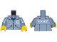 Part No: 973pb2915c01  Name: Torso Jacket with Zippers over Dark Blue Shirt with Badge and 'POLICE' Pattern / Sand Blue Arms / Yellow Hands
