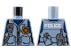 Part No: 973pb3010  Name: Torso Female Police Flak Vest Closed with Silver Zipper and Gold Badge over Dark Blue Shirt, Radio, Canteen, White 'POLICE' on Back Pattern
