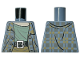 Part No: 973pb4033  Name: Torso Plaid Jacket Open with Buttons and Dark Bluish Gray and Dark Tan Squares over Sand Green Shirt, Black Belt with Silver Buckle, Light Nougat Neck Pattern