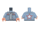 Part No: 973pb4655c01  Name: Torso Jacket with Pockets, Red Trim and Star over Light Bluish Gray Shirt, Belt with Silver Buckles Pattern / Sand Blue Arms / Nougat Hands
