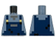 Part No: 973pb6170  Name: Torso Pixelated Dark Blue Overalls with Pocket, Black Spots and Gold Buckles over Shirt, Dark Bluish Gray Neck Pattern