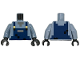Part No: 973pb6170c01  Name: Torso Pixelated Dark Blue Overalls with Pocket, Black Spots and Gold Buckles over Shirt, Dark Bluish Gray Neck Pattern / Sand Blue Arms / Black Hands