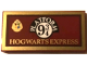 Part No: 87079pb1452  Name: Tile 2 x 4 with Black and White 'PLATFORM 9 3/4', Hogwarts Houses Crest and 'HOGWARTS EXPRESS' on Red Background with Gold Border Pattern