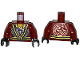 Part No: 973pb1950c01  Name: Torso Robe with Black and Gold Belt and Trim over Dark Purple Shirt, White Animal Tooth / Claw Necklace, Yellow Neck, Copper Snake Head Emblem on Back Pattern / Dark Red Arms / Black Hands