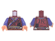 Part No: 973pb4653c01  Name: Torso Robe with Dark Purple Trim and Dark Orange Sash Pattern / Dark Purple Arms / Nougat Hands