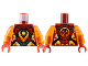 Part No: 973pb5211c01  Name: Torso Armor Breastplate, Orange Flame, Dragon Head and Orb, Logogram 'K' on Back Pattern / Trans-Orange Arms / Red Hands