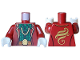 Part No: 973pb5692c01  Name: Torso Jacket Open over Dark Green Shirt with Bright Green Dollar Signs, Dark Orange Belt, Gold Collar, Chain Necklace, Minifigure Head Buckle and Swirl on Back Pattern / Dark Red Arms / White Hands
