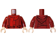 Part No: 973pb6219c01  Name: Torso Hoodie with Black Trim and Pockets, Red Striped Scarf Pattern / Dark Red Arms / Light Nougat Hands
