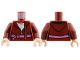 Part No: 973pb6392c01  Name: Torso Female Jacket, Red Scarf, White Blouse, Dark Pink Belt Pattern / Dark Red Arms / Light Nougat Hands