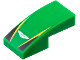 Part No: 11477pb215  Name: Slope, Curved 2 x 1 x 2/3 with White Aston Martin Logo, Yellow Stripes, Black Triangles Pattern