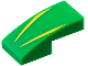 Part No: 11477pb216  Name: Slope, Curved 2 x 1 x 2/3 with 2 Yellow Stripes Pattern