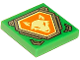 Part No: 3068pb1063  Name: Tile 2 x 2 with Bright Light Yellow Fox Head on Orange Hexagonal Shield with Silver Border Pattern